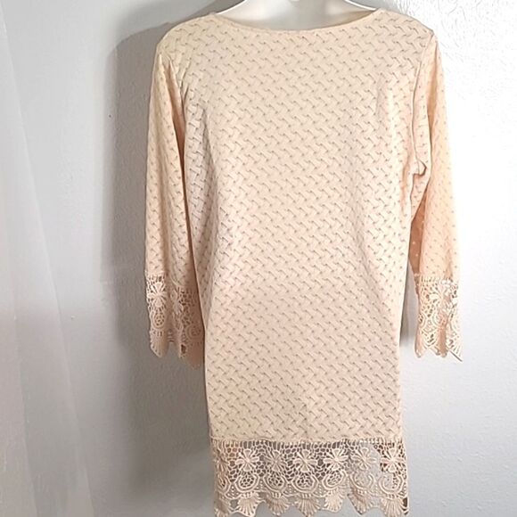 Umgee Longsleeve Peach Color Lace Boho Tunic, Size Medium - Picture 5 of 7